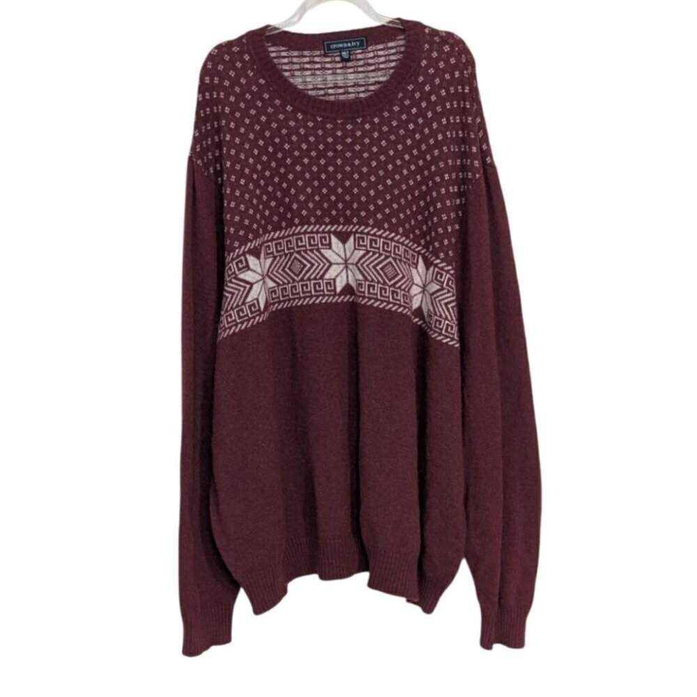 Crown & Ivy Snowflake Fair Isle Sweater Mens Size 3XLT Red Lambswool Blend